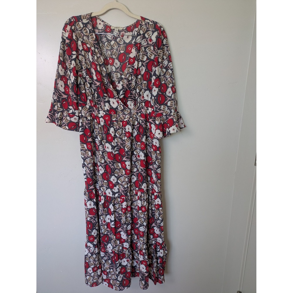Hayden Los Angeles Red‎ Floral Maxi V Neck Dress Womens M